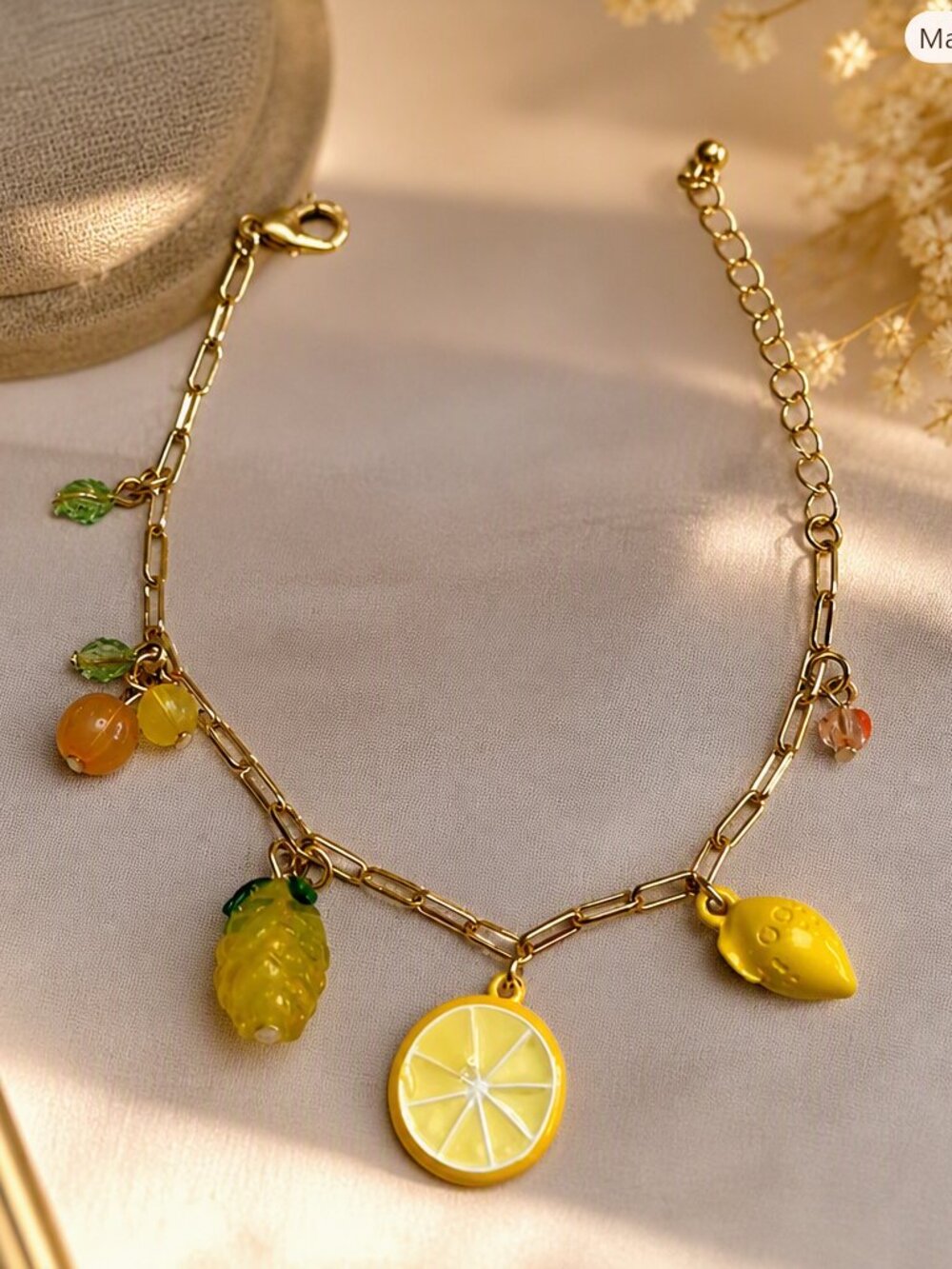 Lemon Charm Gold Tone Link Bracelet NWOT